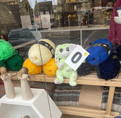 Bunny in a shop window in Linlithgow High Street 2025