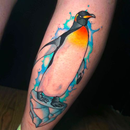 The Black Rose Tattoo of penguin on leg